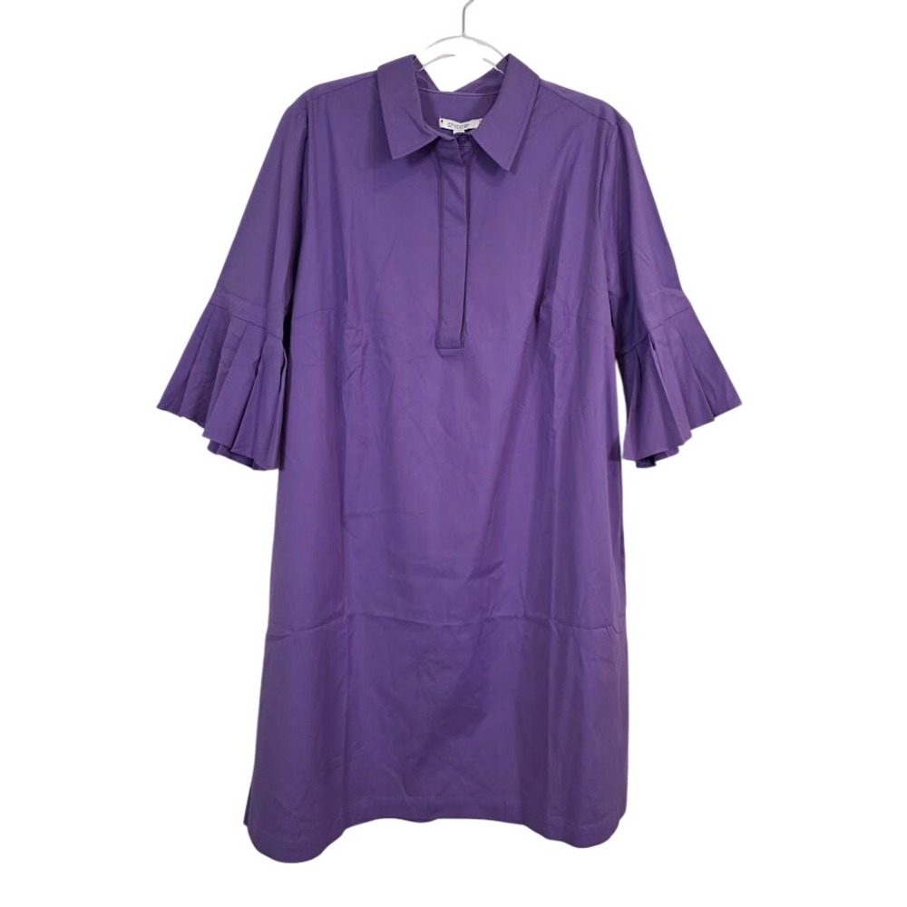 Chico's Womens 3.5 US 18 Short Popover Dress Parisian Purple Pleated Sleeve NWT